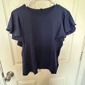 Navy Blue Ruffle Sleeve Women's Top